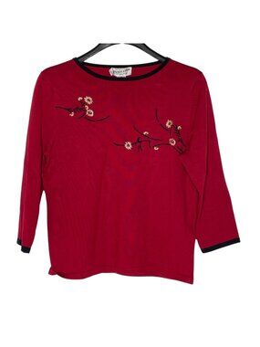 Pendleton Vintage‎ Floral Embroidered Silk Knit Sweater Top Sz MED PET